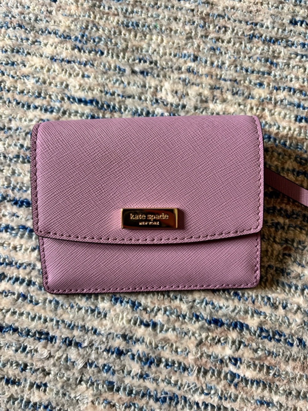 kate spade Lilac Saffiano Leather Compact Wallet with Gold Plaque